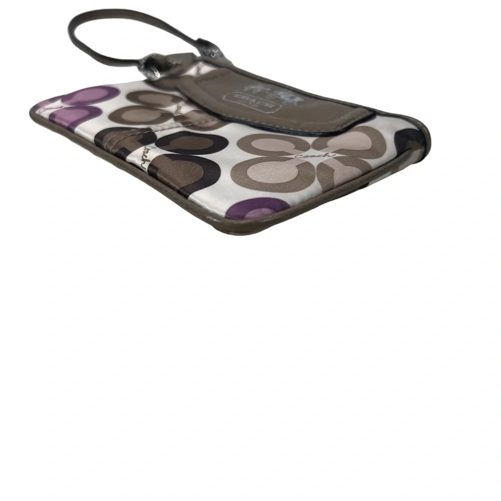 Coach Signature Circle Print Wristlet in Brown, Cream & Purple